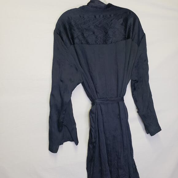 ZARA V-Neck Limited Edition Robe Dress Wrinkle Effect Silky Belt Navy - Picture 5 of 8